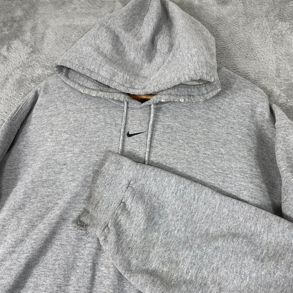Vintage Nike Hoodie Mens 2XL Gray Center Swoosh Logo Pullover Distressed Y2K
